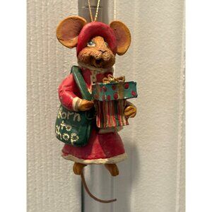 Kurt Adler Christmas Mouse Hanging Ornament "Born To Shop" With Gift & Bag